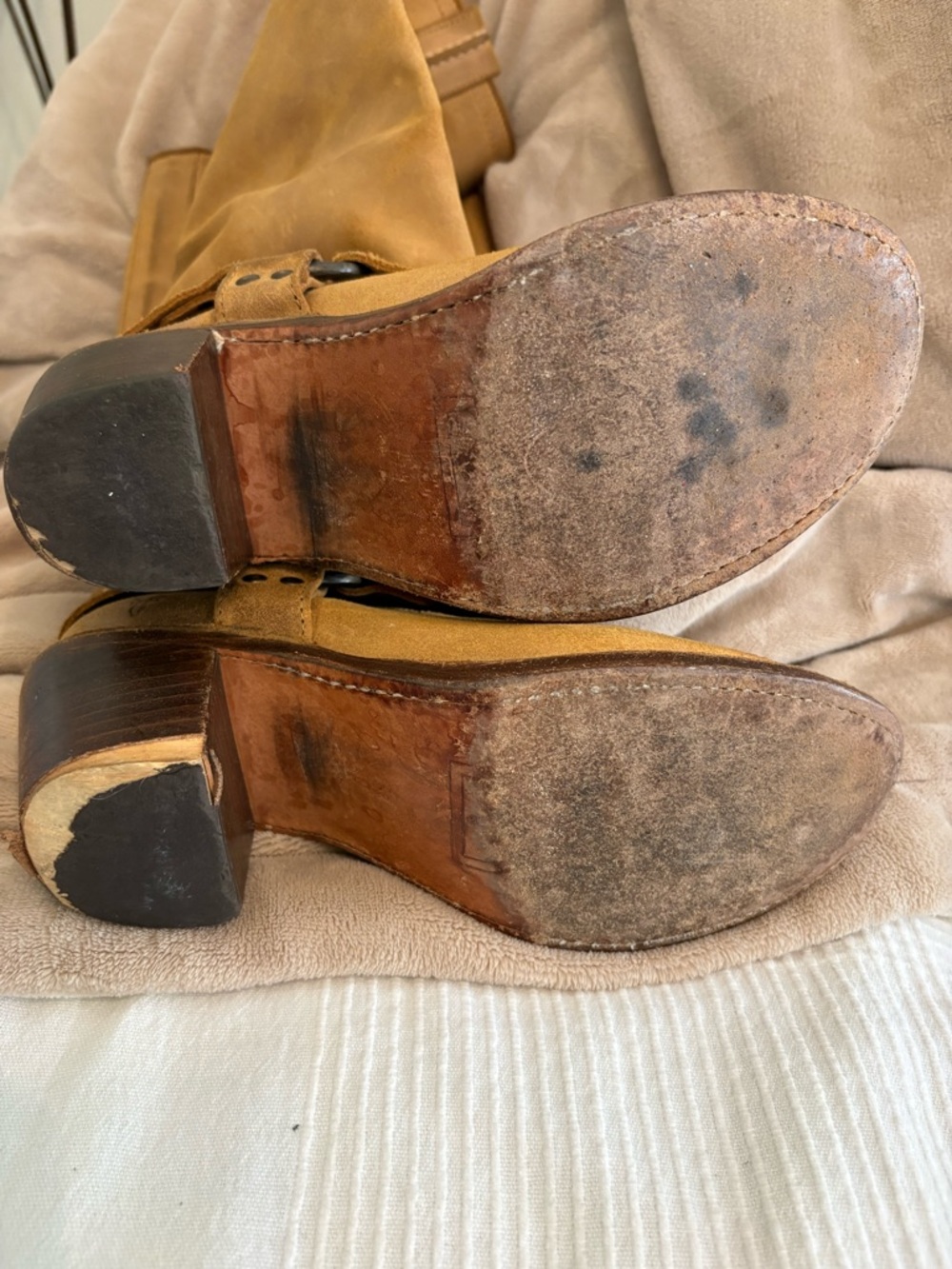 Frye Tan Leather Knee Harness Heeled Boots - Picture 6 of 9